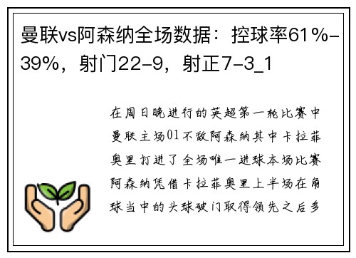 曼联vs阿森纳全场数据：控球率61%-39%，射门22-9，射正7-3_1